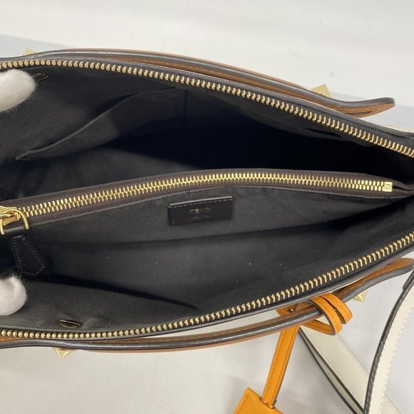 Fendi By the Way Leather Handbag in White, Brown, and Orange for Women - Picture 4 of 12